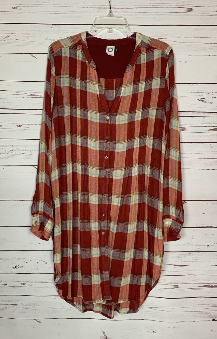 Akemi + Kin Anthropologie Women's L Large Red Plaid Button Long Sleeve Dress